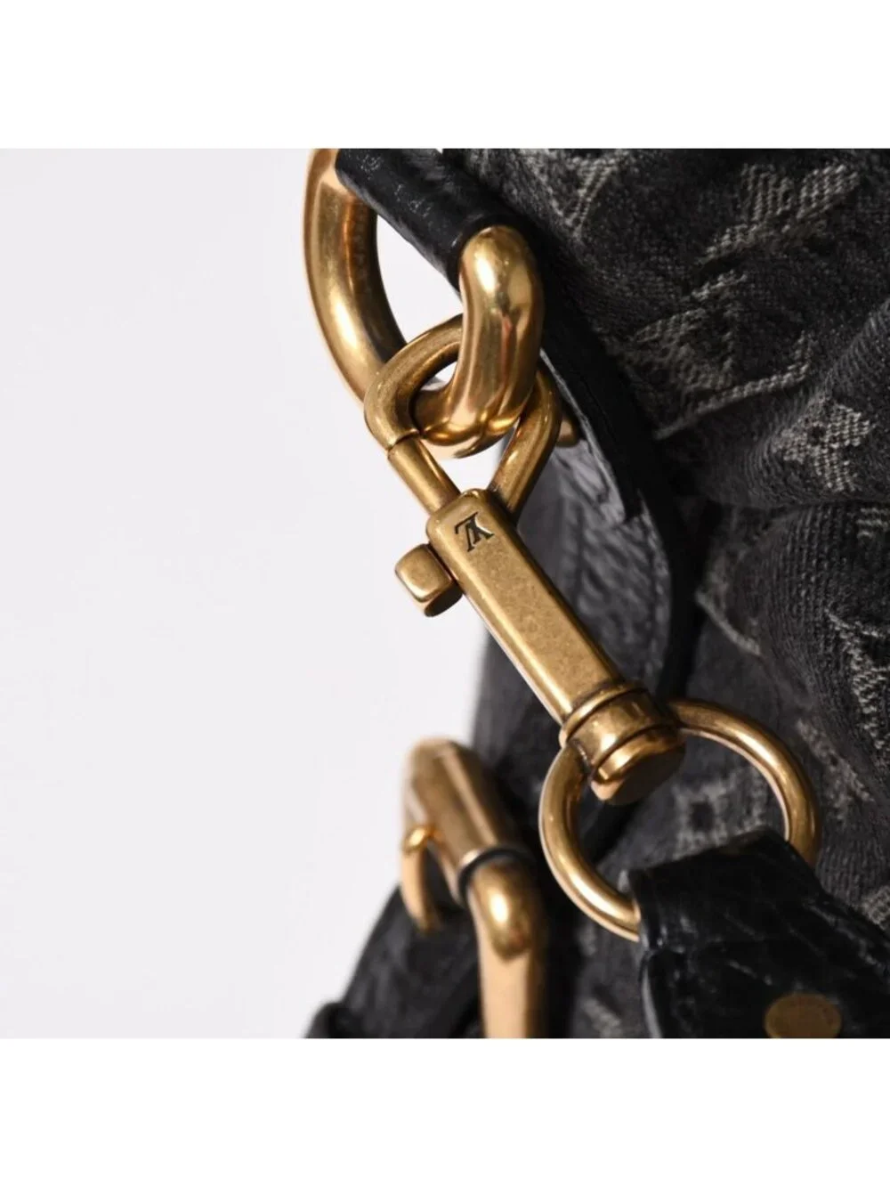Louis Vuitton Neo Cabby MM Handbag Monogram Denim Black 2-Way Gold